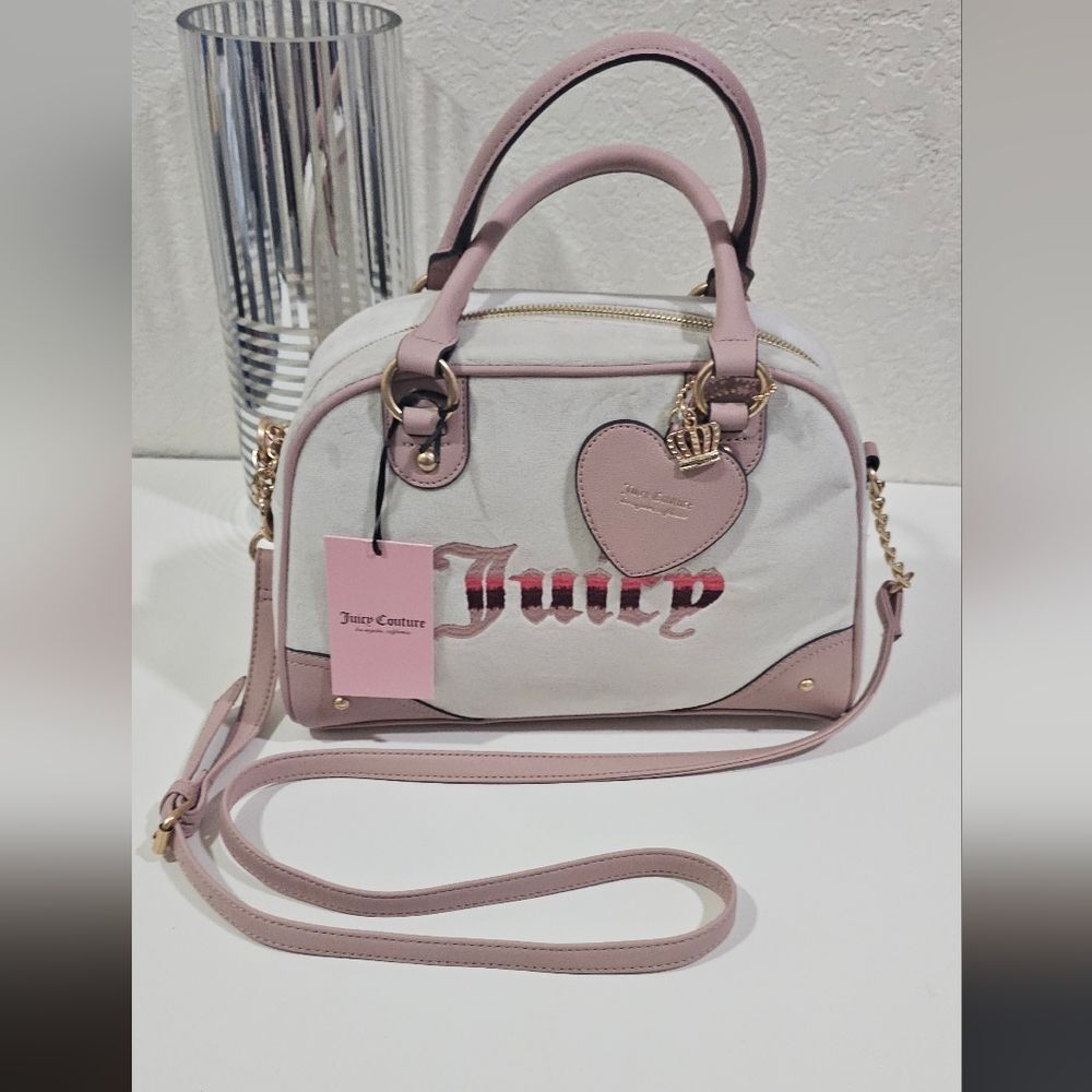 Juicy Couture Handbag Cute Pink and Ivory Velour Shoulder bag Satchel with charm